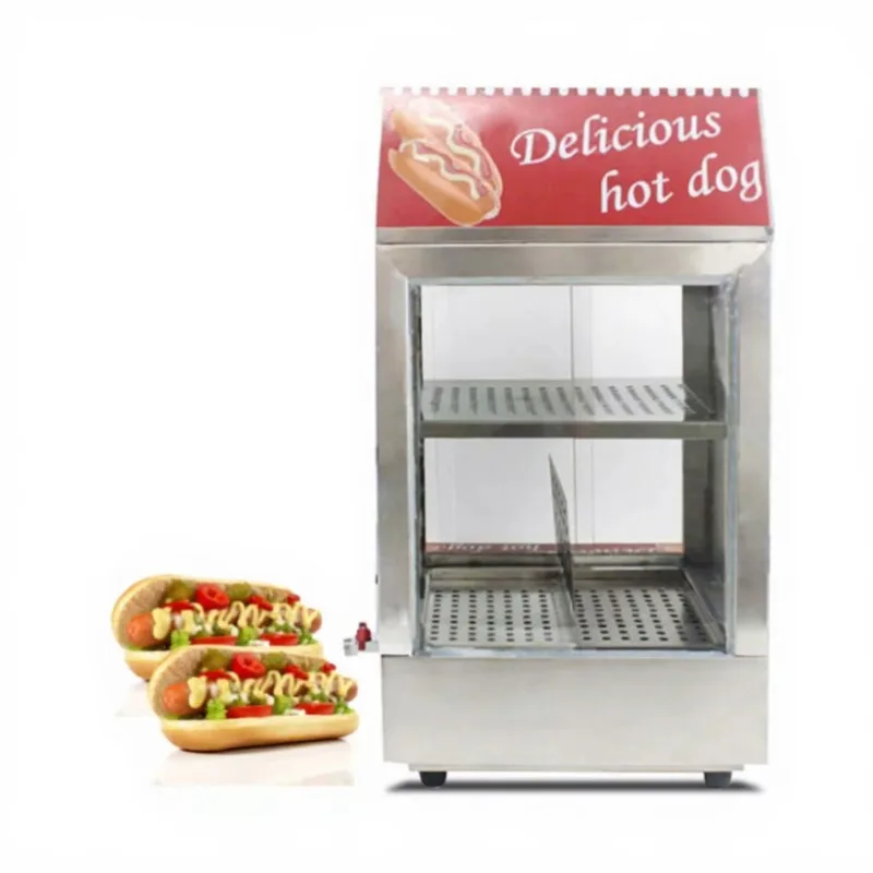 Stainless Steel Commercial Fried Snack Food Hot Dog Warming Showcase and Food Warmer Display Hot Dog Insulated Display Cabinet