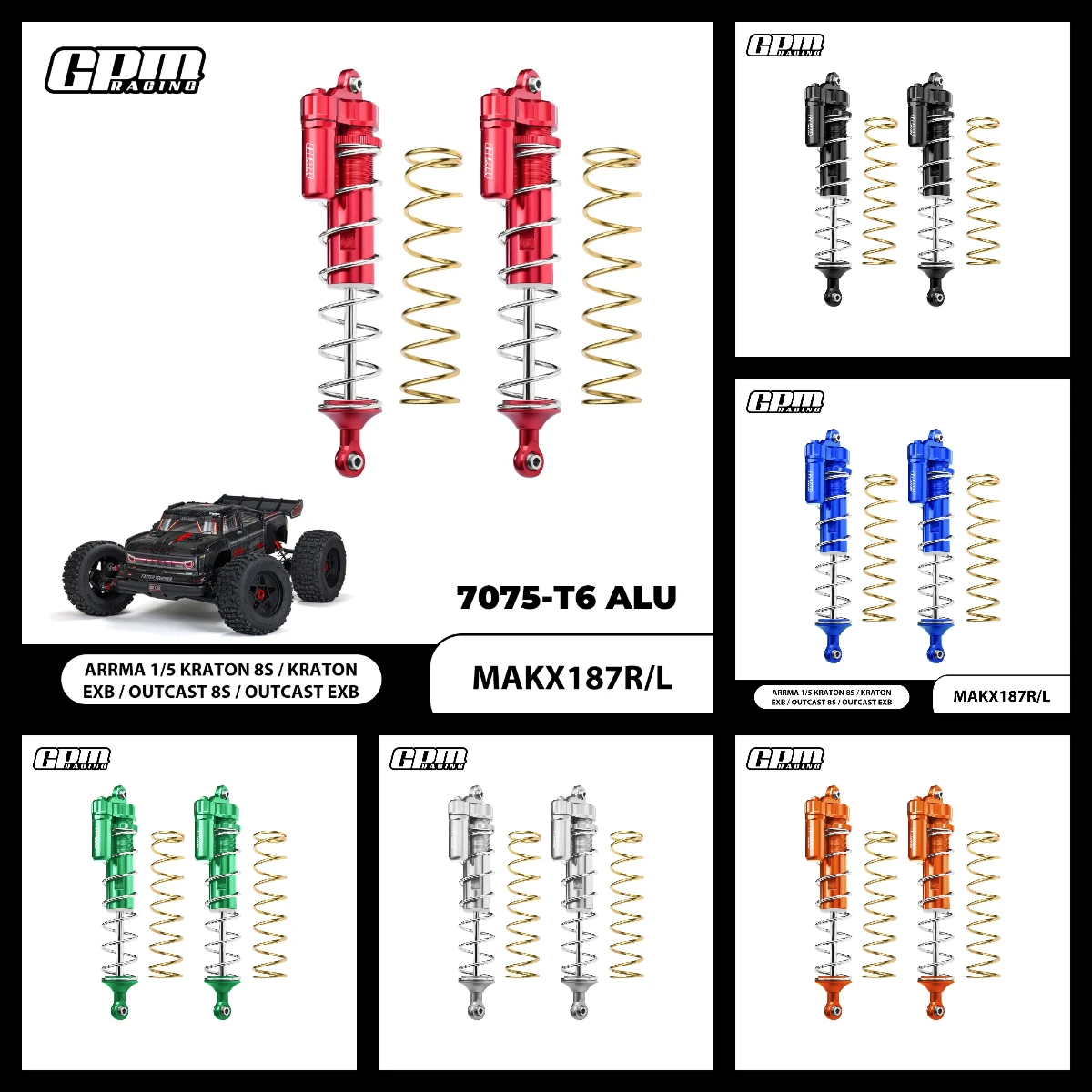 

GPM Alloy Rear L-Shape Piggy Back Spring Dampers 187mm ARRMA 1/5 Kraton Outcast ARA5810