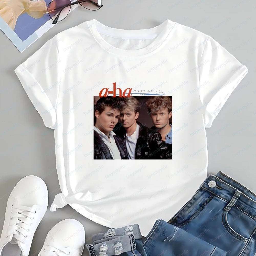 Streetwear A-ha Band T-shirt, Trendy Short-sleeved Shirt Suitable for Both Men and Women, with Patterned Design on The Front.