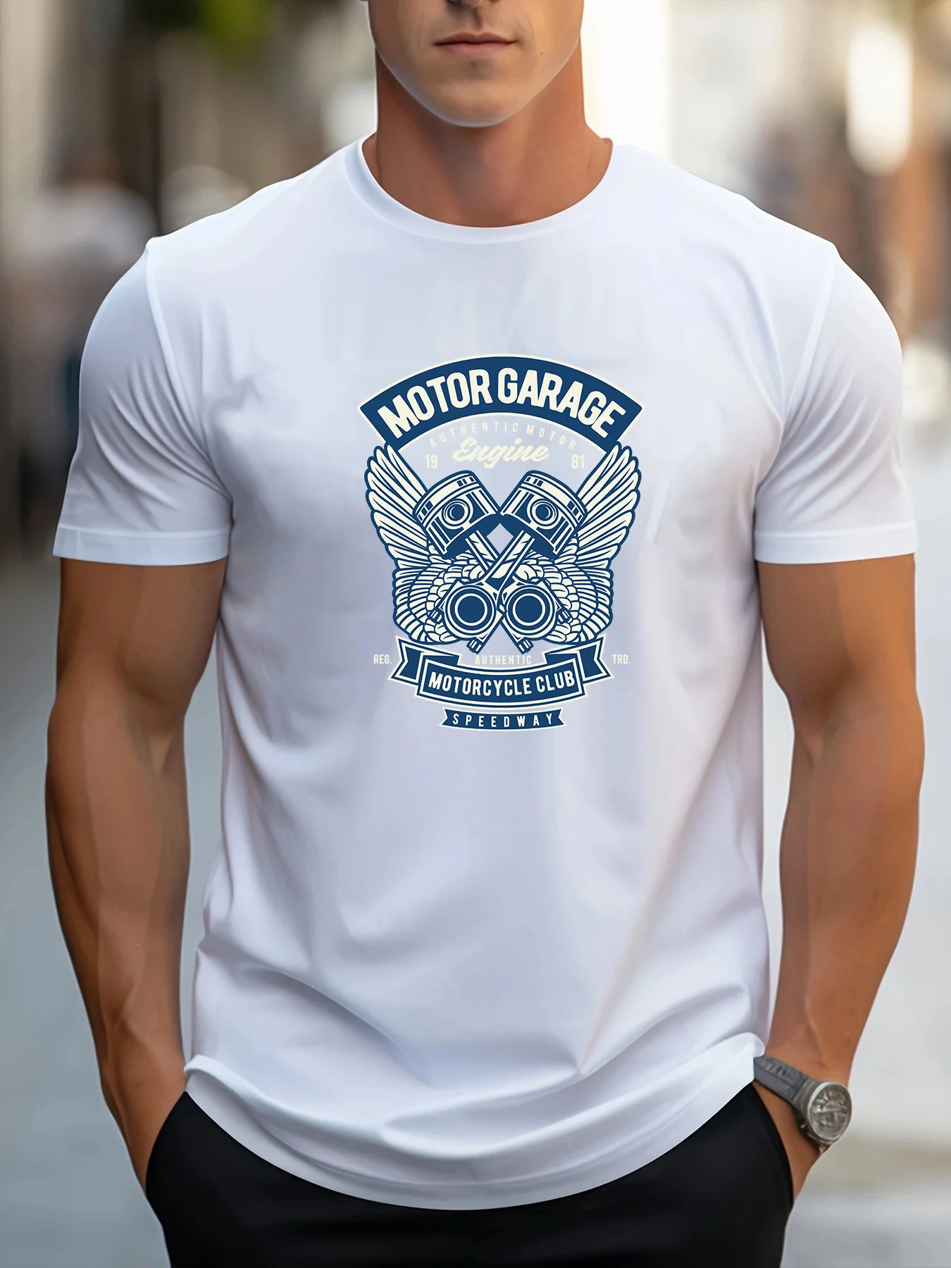 Men's Trendy Short-Sleeved Casual Sports T-Shirt, Printed Pattern, Comfortable Regular Round Neck, Outdoor Shirt