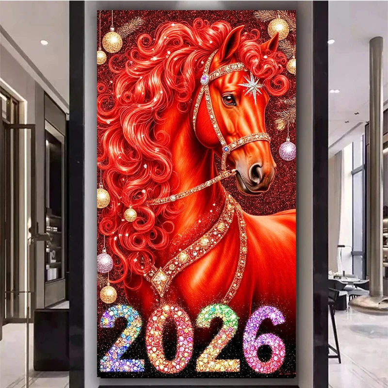 

Сюрреалистичная красная лошадь 2026, алмазная живопись, сделай сам, полная алмазная художественная мозаика, новинка 2026, большой размер животного для домашнего декора