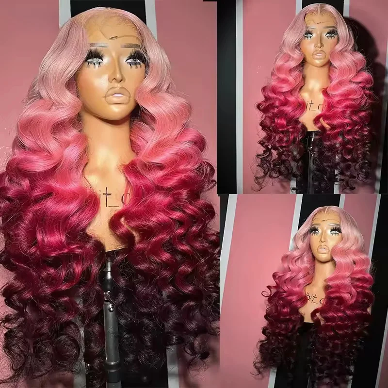 

Ombre Pink Lace Front Wig Curly Hot Pink 13x4 Transparent Lace Frontal Or 4x4 Closure Human Hair Wigs For Women