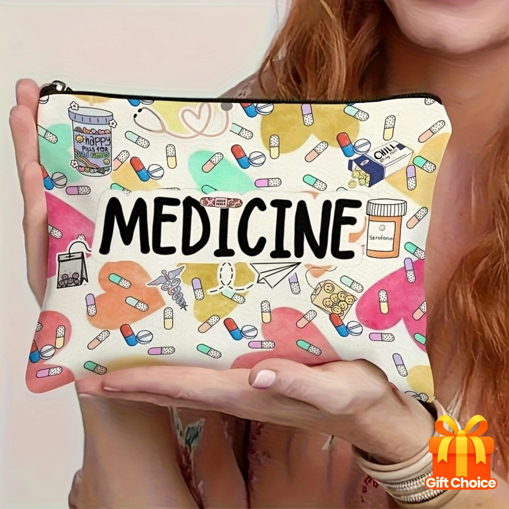 

Яркая сумка-органайзер для таблеток из холста на молнии — многоразовый дорожный косметический/медицинский чехол на молнии