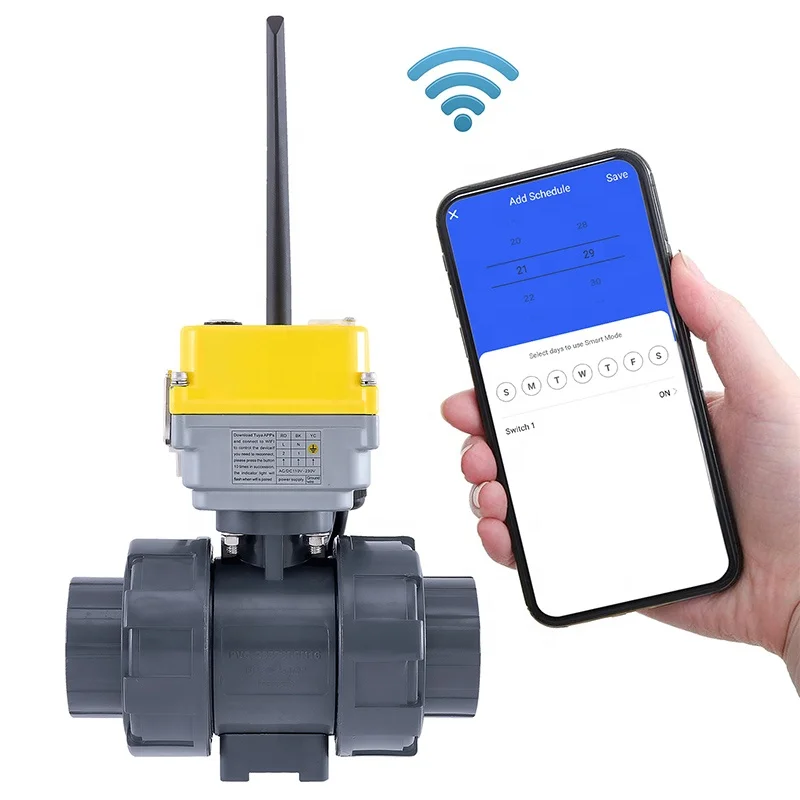 Wifi Smart Electric Ball Valve AC/DC110V-230V High Torque PVC Electric Union Ball Valve,