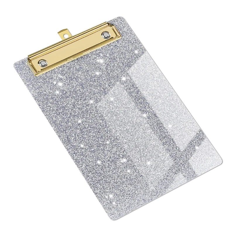 Pranchetas acrílico com glitter cintilante com clipe metal baixo, 4 6 polegadas