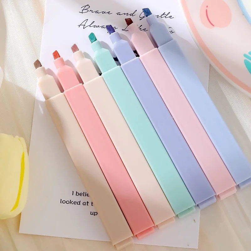 Resaltador de Color Pastel, papelería Kawaii, marcador de Color, suministros escolares, marcador para estudiantes, papelería japonesa, 6 uds.