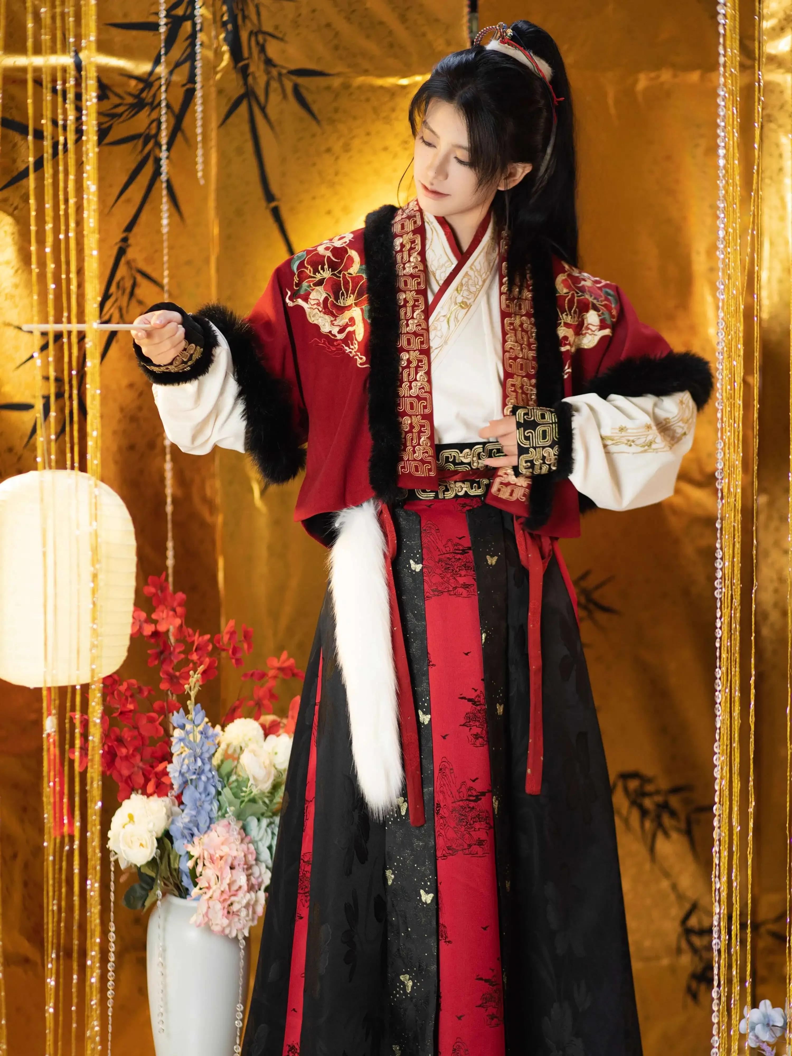 Cols croisés jupe cassée haut en laine Cos Cosplay robe traditionnelle chinoise serpent nouveau système Hanfu Tang rouge noir Vans demi-bras