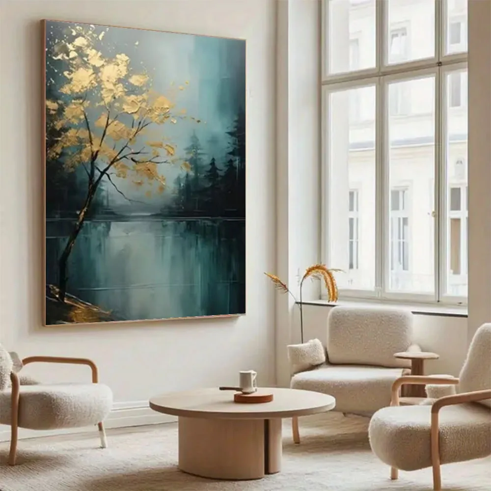 

100% Handmade Abstract Oil Painting On Canvas Posters Murals Blue Gold Texture Wall Art Picture For Living Room Decor Drawing