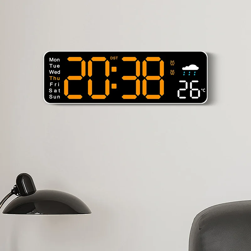 Large Screen Digital Wall Clock Temperature Humidity Date Week Display Weather Clock Dual-Alarms USB Electronic LED Alarm Clocks