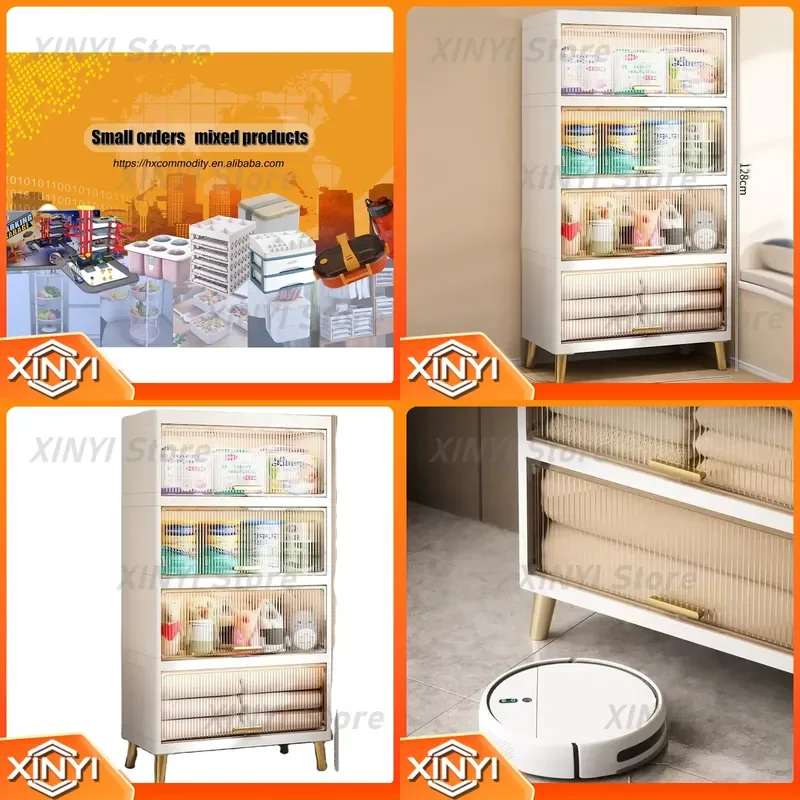 Custom 4-Layer Transparent Kitchen Storage Cabinet for Kids Baby Clothes Toys with Drawers Plastic Cupboard on Wheels for