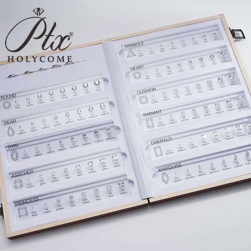 Zirkonia-Diamant-Karat-Diagramm, individuelles Vergleichstabellen-Set, Ringgrößenreferenz, alle Formen, Edelstein für die Schmuckherstellung