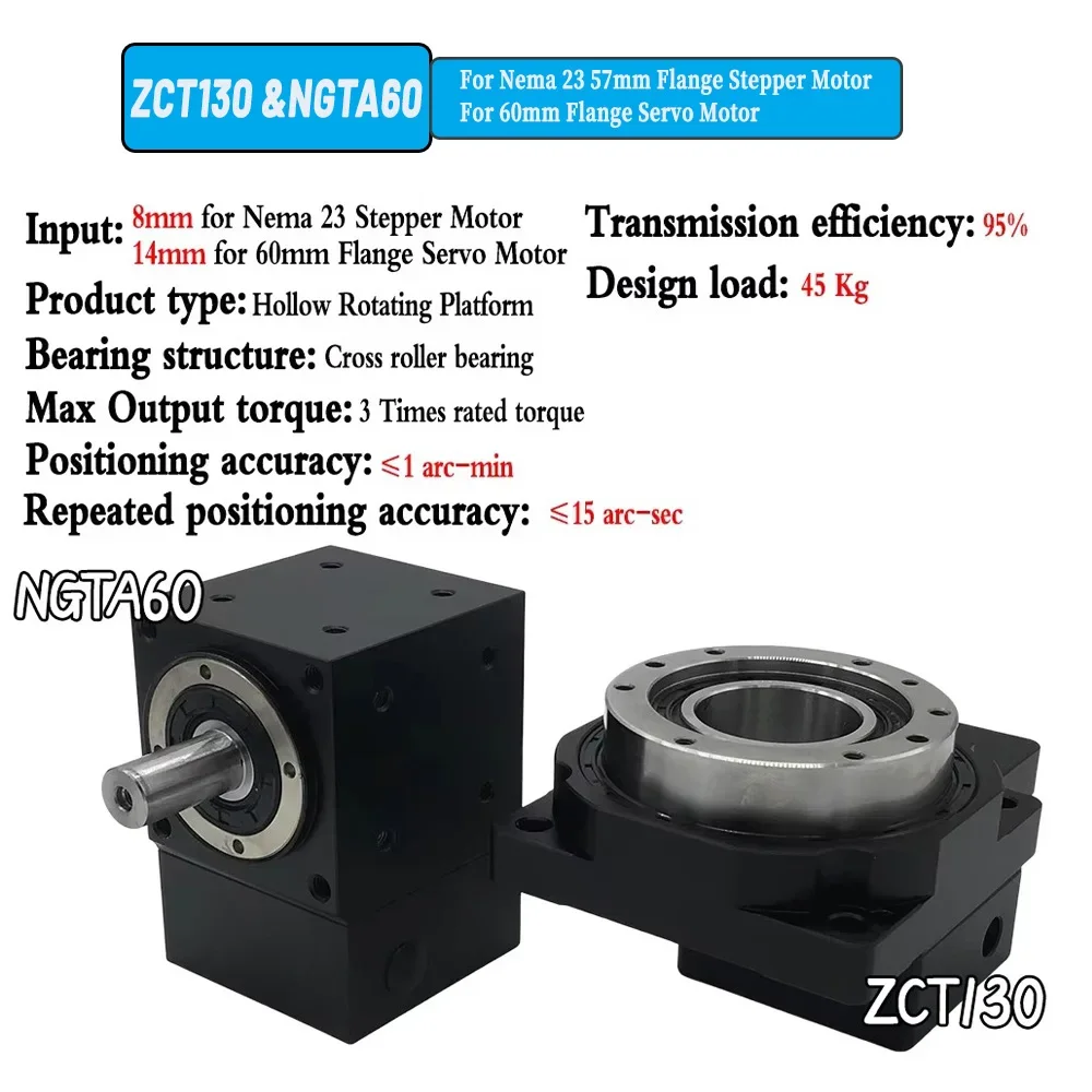 Hollow Rotating Platform Right Angle Gearbox Ratio 10-50:1 For 42/57/86 Stepper 60/80 Motor 4 Axis/ 5 Axis Cutting Tables CNC