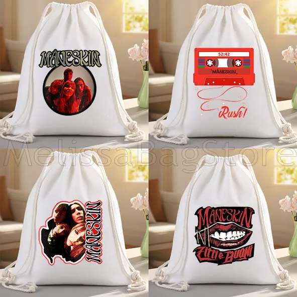 Rock Band DAMIANO DAVID MANESKIN Gifts Canvas Drawstring Bags Soccer Backpack Gym Sackpack String Bags for Hiking Sports Yoga
