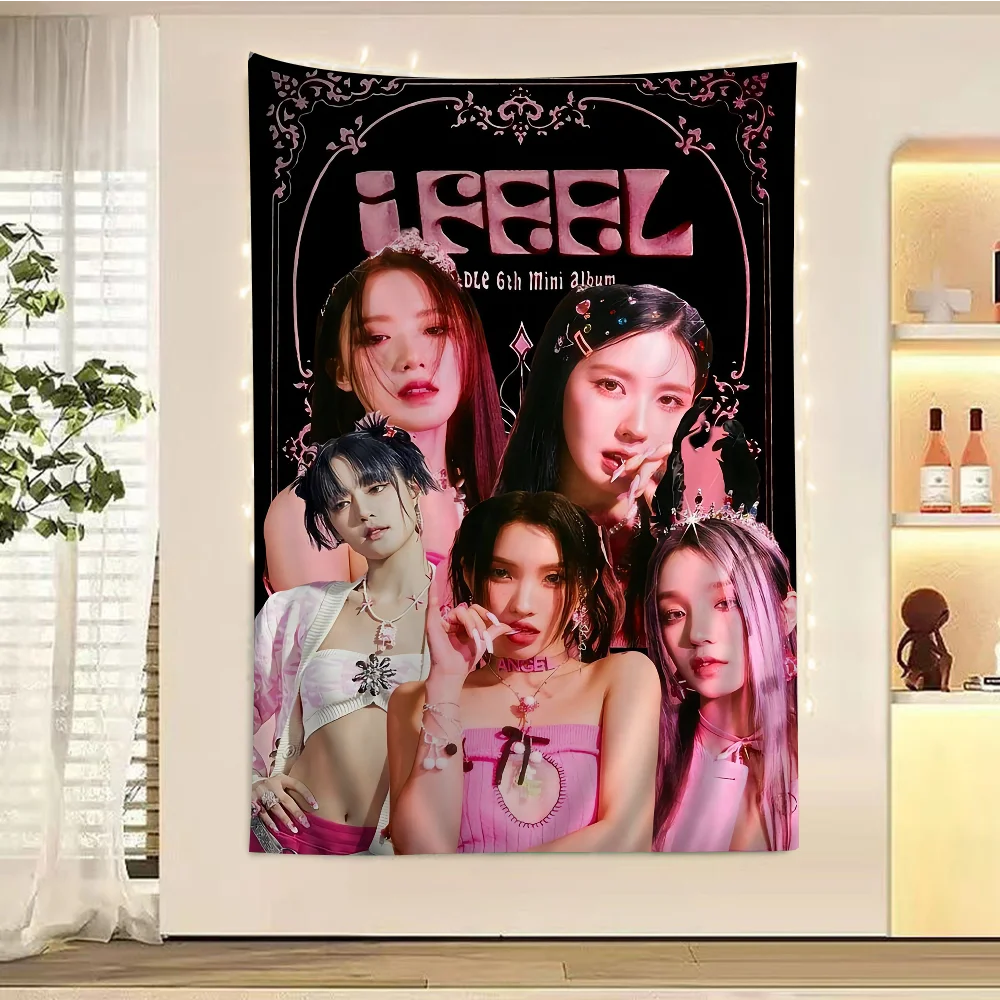 Kpop G-Gidle Good Quality DIY Wall Tapestry Hanging Tarot Hippie Wall Rugs Dorm INS Home Decor