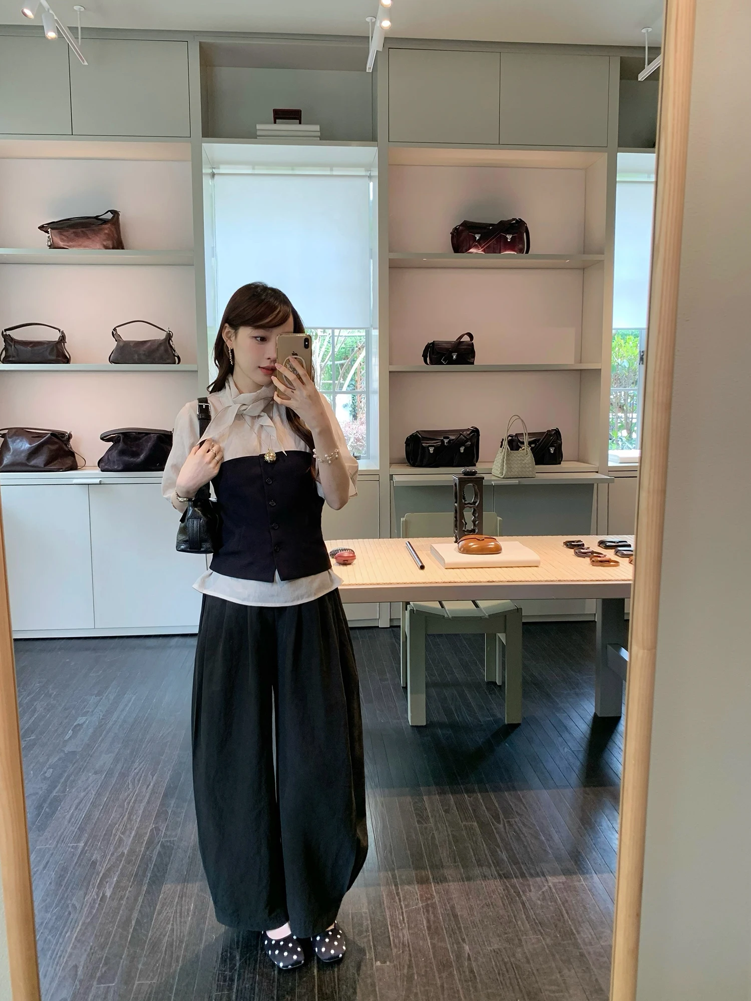 

Le Lalin Spring Summer Air Pants High Waist Elastic Waist Texture Arc Loose Fit Long Trousers Women's Casual Pants