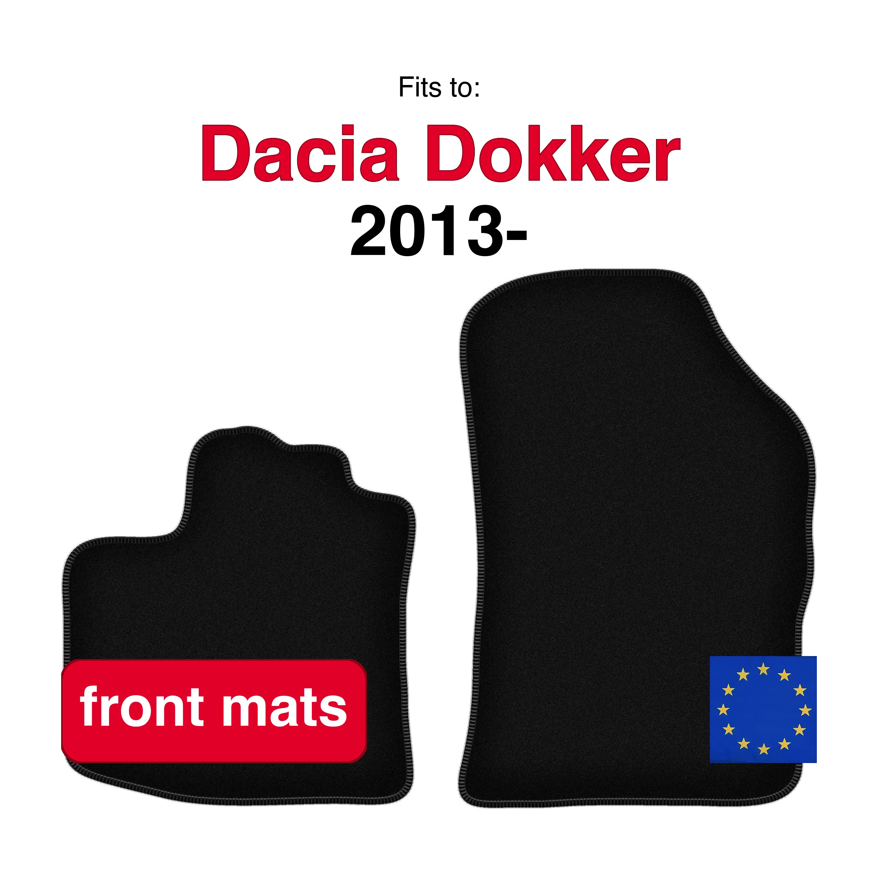 Velours vloermatten voor Dacia Dokker minivan (2013-) - Zwart (2 stuks) set auto vloermatten voor