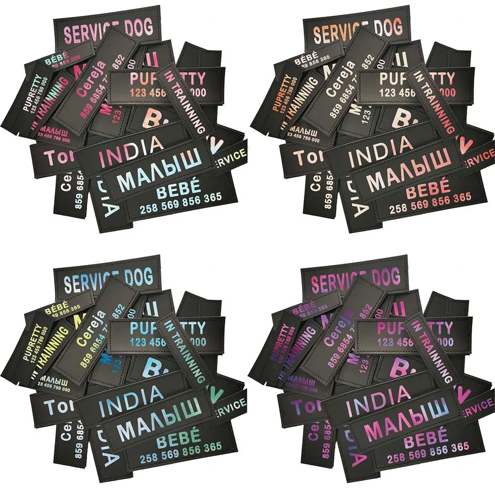 2 PCS Personalized Dog Name Labels Tie-dyed Colorful Pet Harness Custom Tag Removed Stickers ID Dog Chest Strap Vest Collar Tag