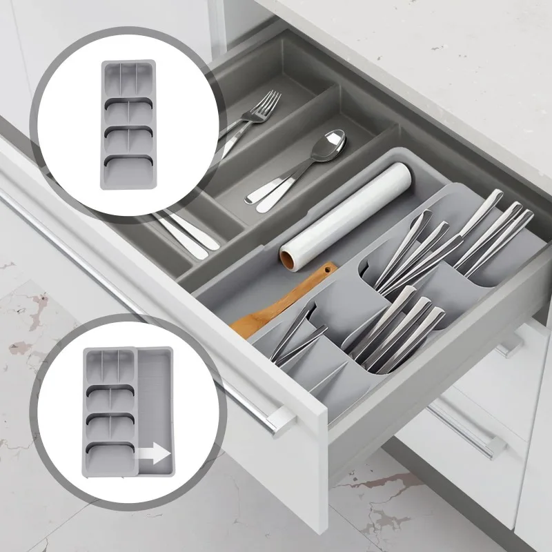LIUSHADUOLA  Kitchen Drawer Cutlery Storage Tray Knife Holder Spoon Forks Tableware Organizer Container For Spice Bottles Knives