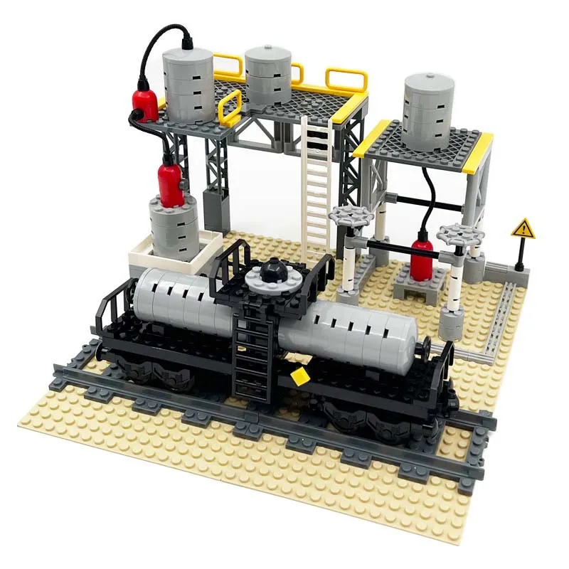 

MOC Train Топливный цистерна Сцена Обработка топлива DIY Сборка частиц Строительный блок Детская образовательная коллекция Кирпичи Игрушки