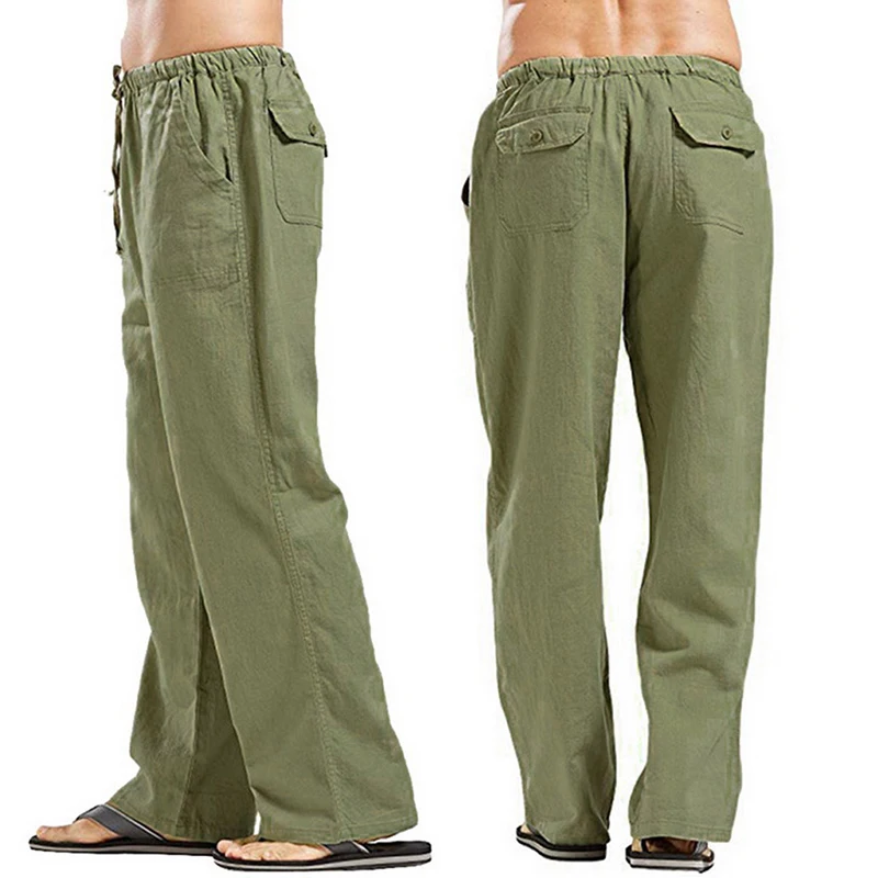 Pantalones anchos de lino para hombre, ropa de calle de gran tamaño, informal, de Yoga, talla grande 5XL, primavera y verano