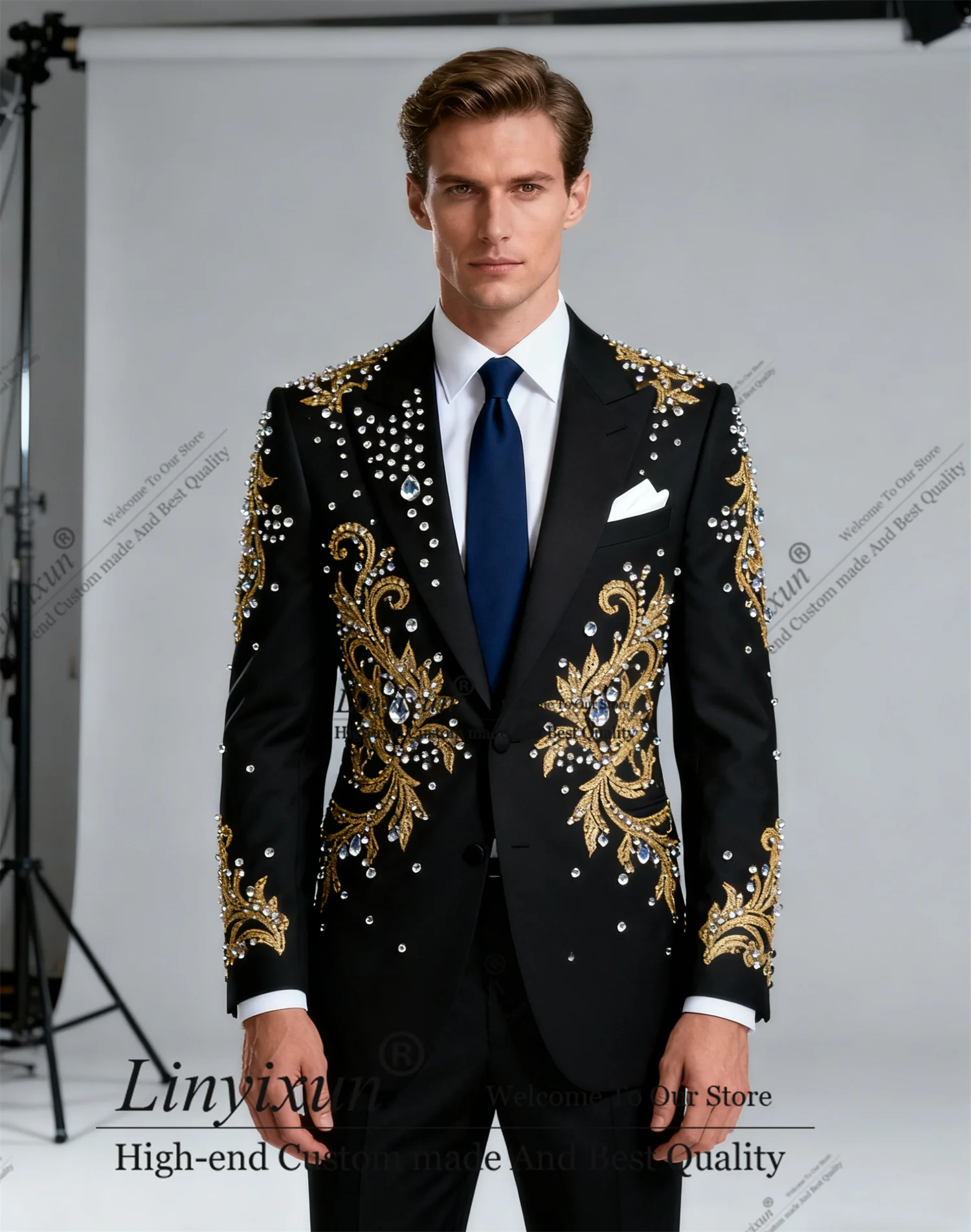 

Элегантный мужской костюм с бисером и бриллиантами, комплект из 2 предметов, свадебный смокинг жениха, блестящий мужской пиджак с лацканами для выпускного вечера, тонкий индивидуальный костюм Homme