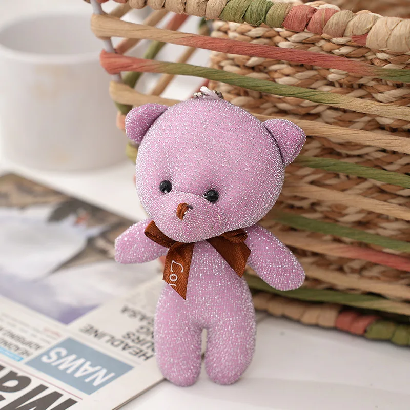 10Pcs/Lot shiny silk teddy bear plush toy doll pendant Soft Stuffed rabbit keychain Wedding Xmas decorations kids birthday gift