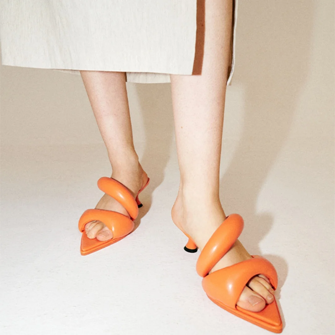 

Pointed Toe Soft Leather Women Slippers Mid Kitten Heel Colorful Colors Bread Sandals Female Summer Outwear Shoes Casual 2025