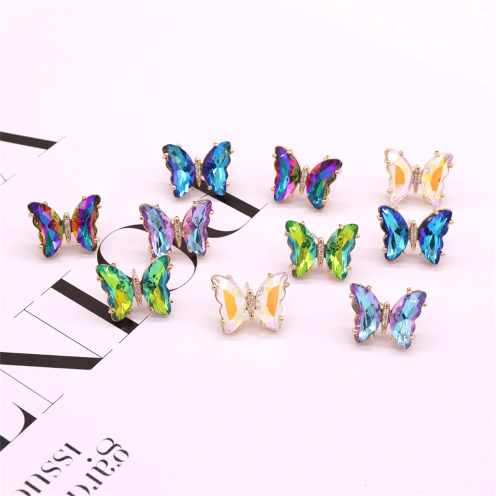 Cute 925 Silver Needle Crystal Colorful Butterfly Earrings For Women Girls Trendy Girl Friendship Insect Ear Studs Charm Jewelry