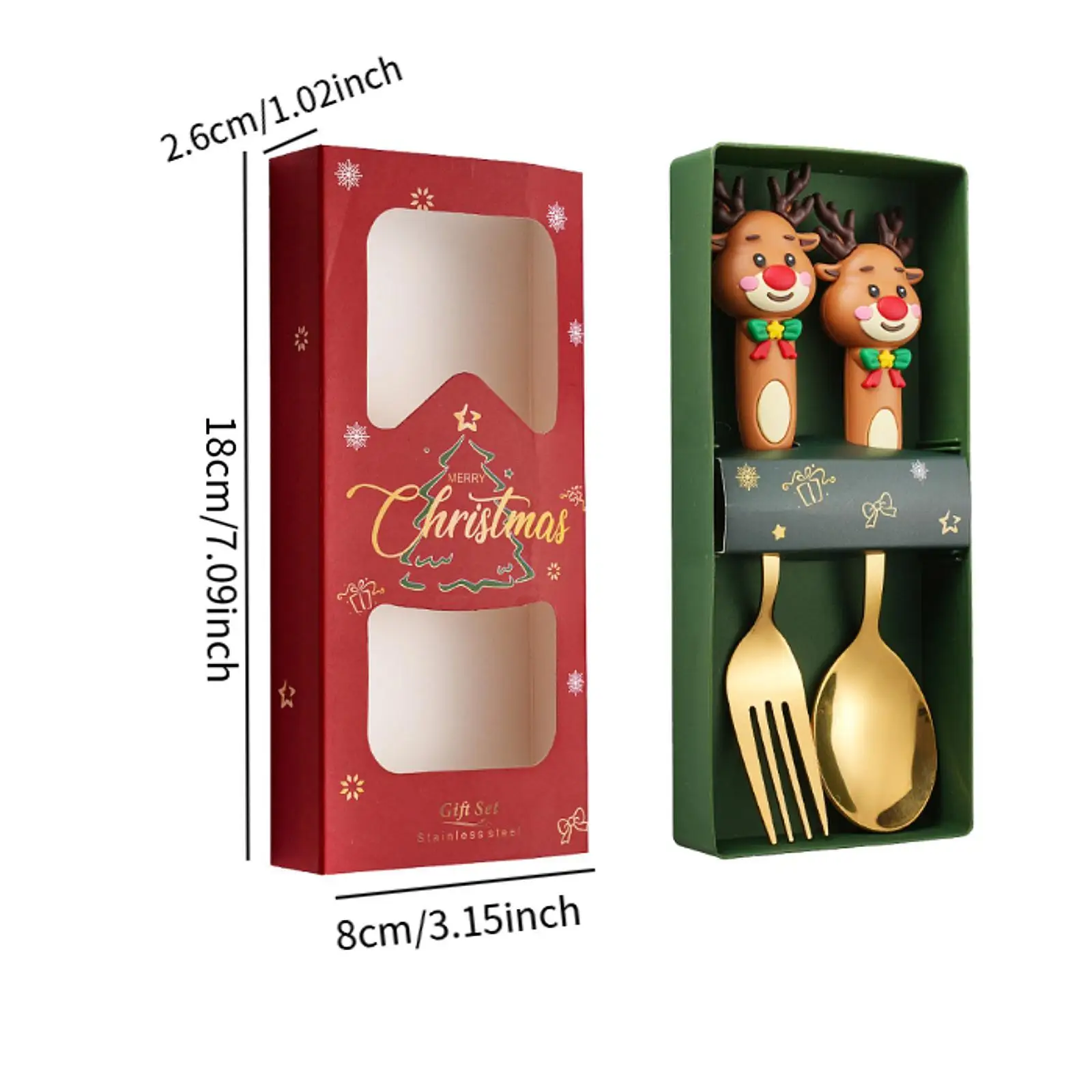 2 Pieces Christmas Spoon and Fork Set Cutlery for Drinks Milkshakes Juice