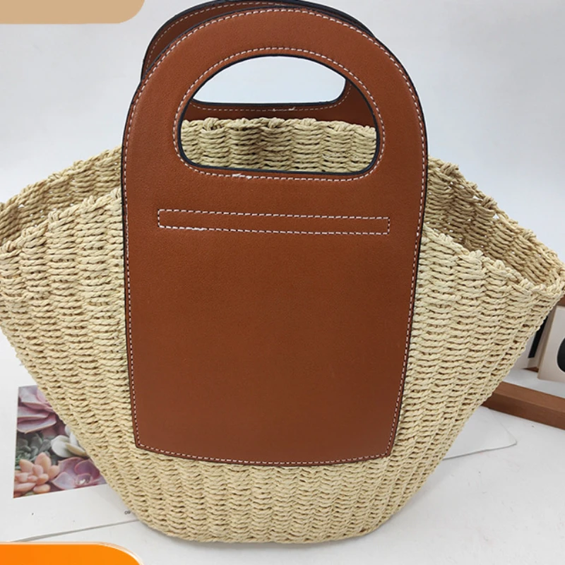 

Handmade Straw Bag Female Simple Holiday Beach Handbag Large Capacity Daily Class Female Work Woven Baskets Storage Organizer