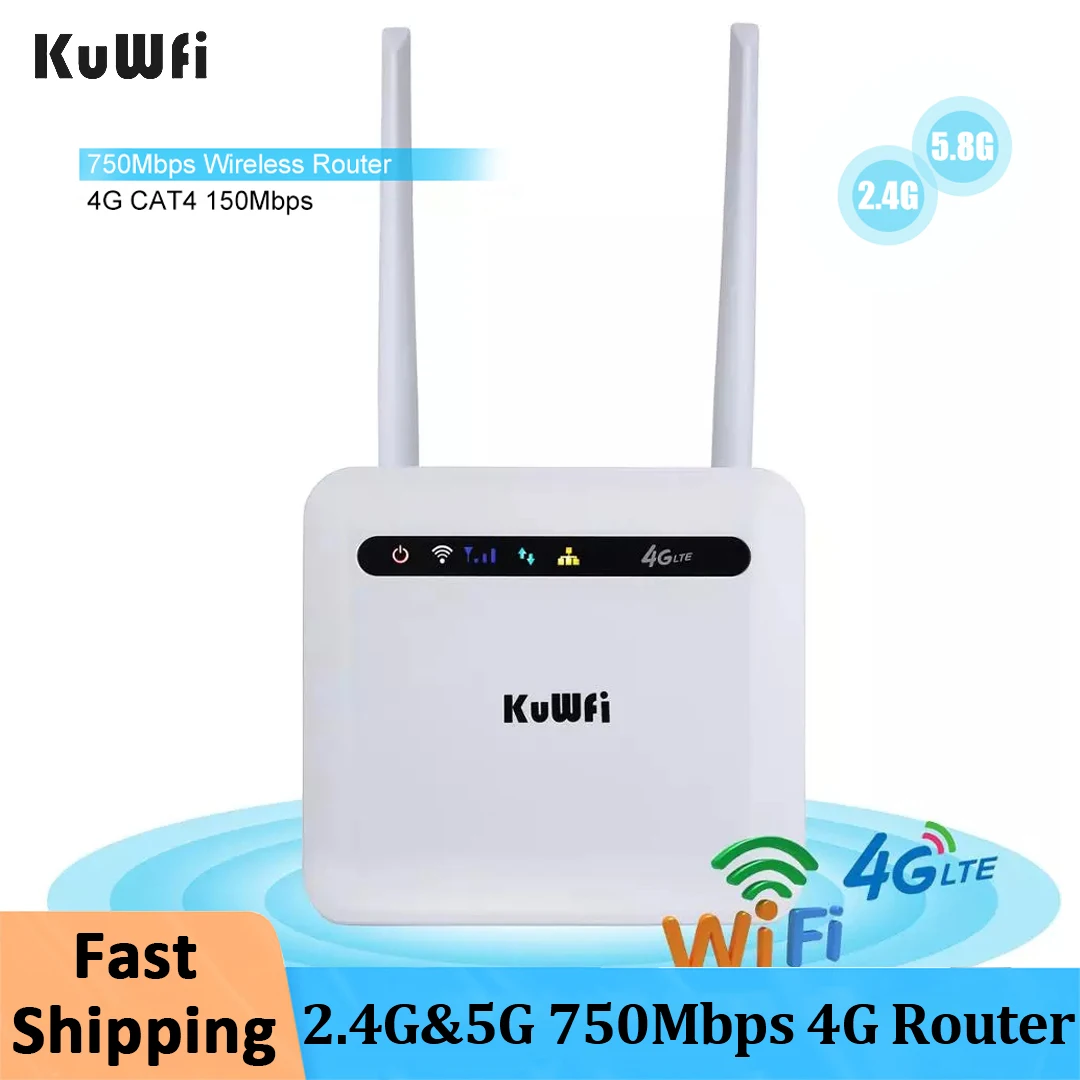 

KuWFi 750Mbps 4G LTE Router Dual Band With SIM Card Slot Router Unlocked 4G FDD/TDD With RJ45 Lan Port Support 32 Wifi Users