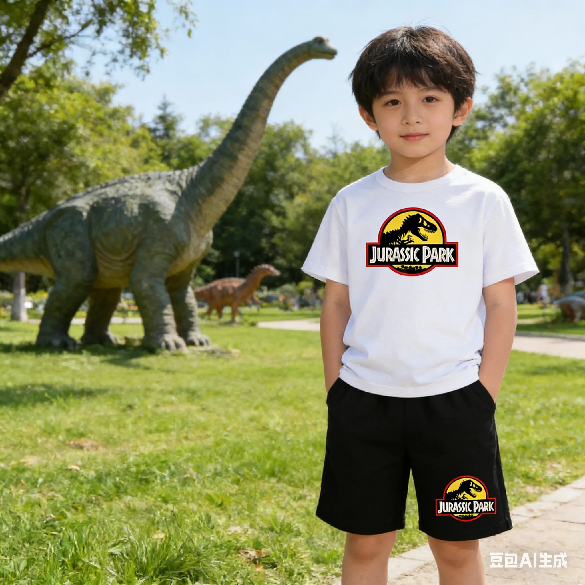 

Boy Girl Summer 3-12 Age New Model 2Piece Dinosaur Short Sleeve+Shorts Comfortable Children Breathable Sportswear Casual T Shirt