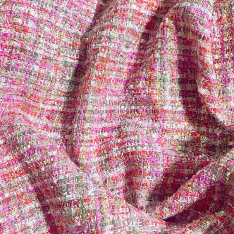 

Pink sequin tweed fabric Wide 100cm x 150cm Blended Woven Vintage Coarse Tweed Diy Coat Suit