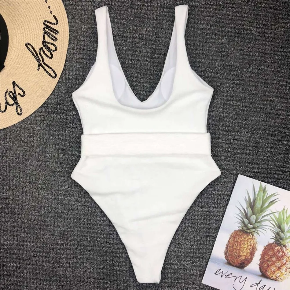 Neuer, verführerischer Badeanzug mit tiefem V-Ausschnitt, Monokini, hoch geschnitten, einteiliger Badeanzug für Damen, Badebekleidung für Frauen, mit Taillenband, Badeanzug, Modell V1383. – Detail 9
