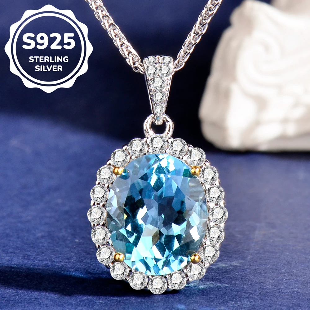 

925 Silver Natural Topaz Pendant, Blue Stone Pendant, with 925 Silver Necklace, Suitable for Women, Simple and Elegant Pendant, Exquisite and Fashionable Necklace, Elegant, Classy, High-End, Holiday Gift, Valentine's Day Gift, Mother's Day Gift, Gift for 
