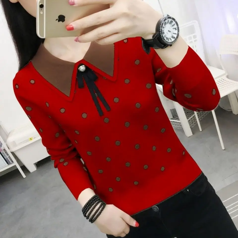 

2023 New Women's Autumn Winter Printed Peter Pan Collar Knitted Loose Sweater Female Fashion Casual Basic Bottoming Pullover Z37