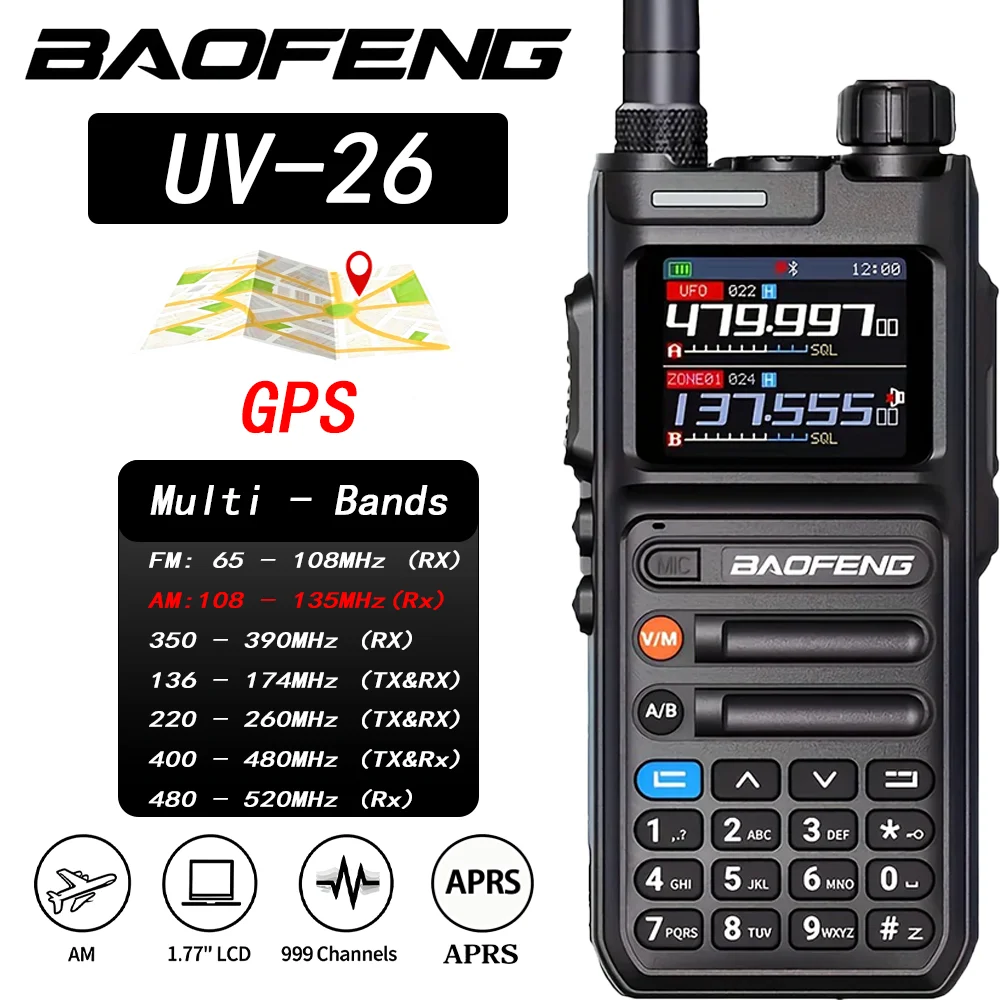 Radio Baofeng UV-26 Pro de 10W con GPS, Control por Aplicación Bluetooth, APRS, Grabación de 300H, Radio Bidireccional UHF VHF para Exteriores y Emergencias