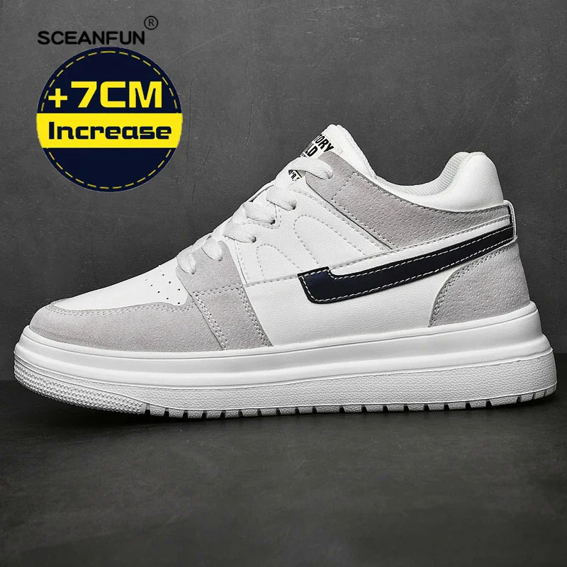 Zapatillas de deporte para hombre, zapatos con elevador, tacones ocultos, altura de elevación, zapatos de cuero genuino aumentada, plantillas de 7CM, aumento de altura deportiva para hombre