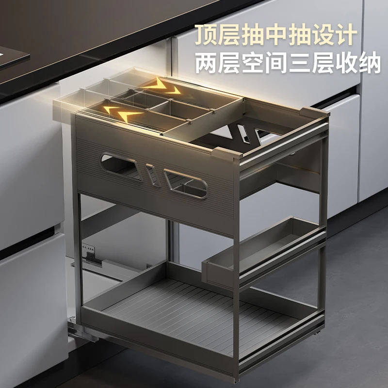 

Seasoning Kitchen cabinet Seasoning Double-layer drawer type Built-in storage Dish basket Seasoning