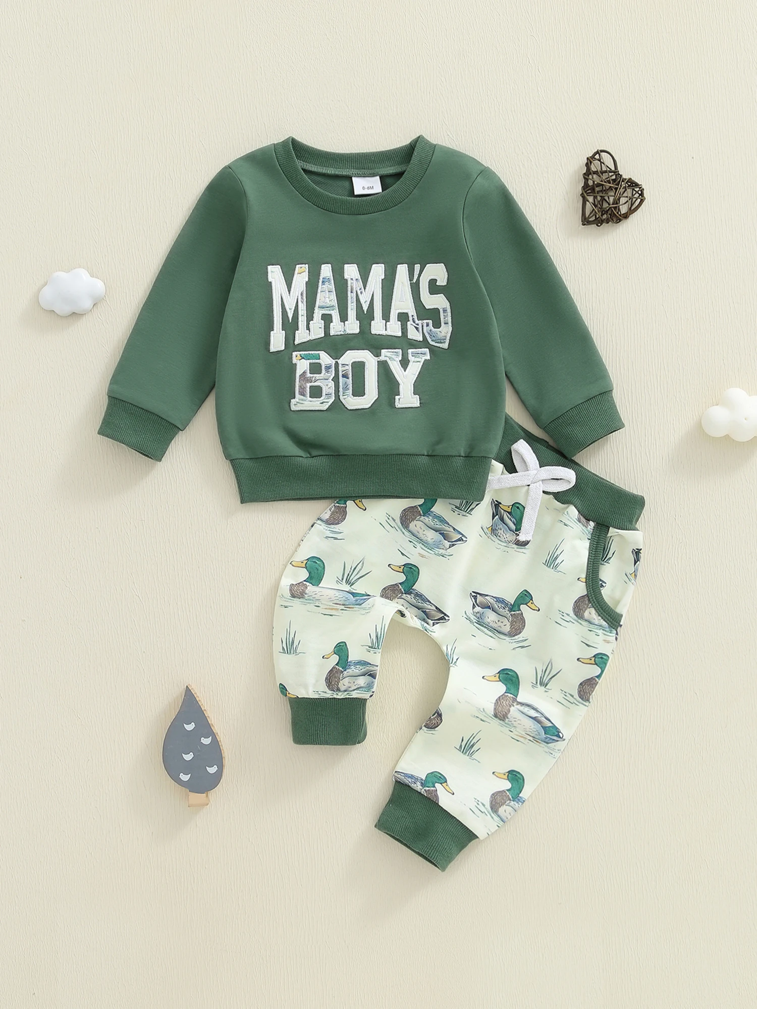 

Infant Boy Autumn Apparel Set with Printed Crew Neck Sweater and Matching Jogger Pants for Toddlers