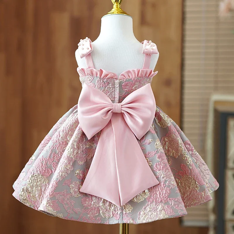 Girl Birthday Dress Newborn Christening Pink Gown Infant Dress Toddler Baptism Evening Dresses Little Baby Vestidos Kids Wedding