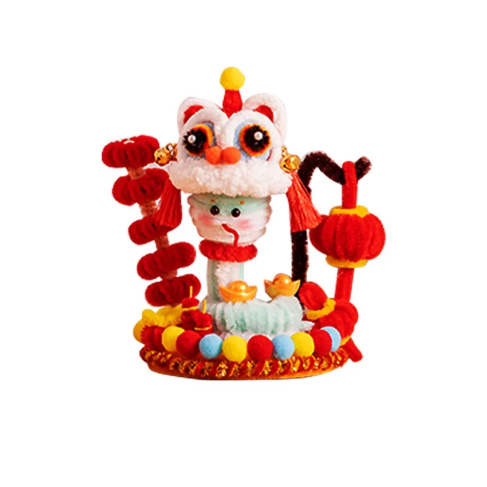 Iron Wire Strip Stick Kids DIY Lion Dance Toy Blessing Twist Wire Handmade Plush New Year Craft Decorative Art