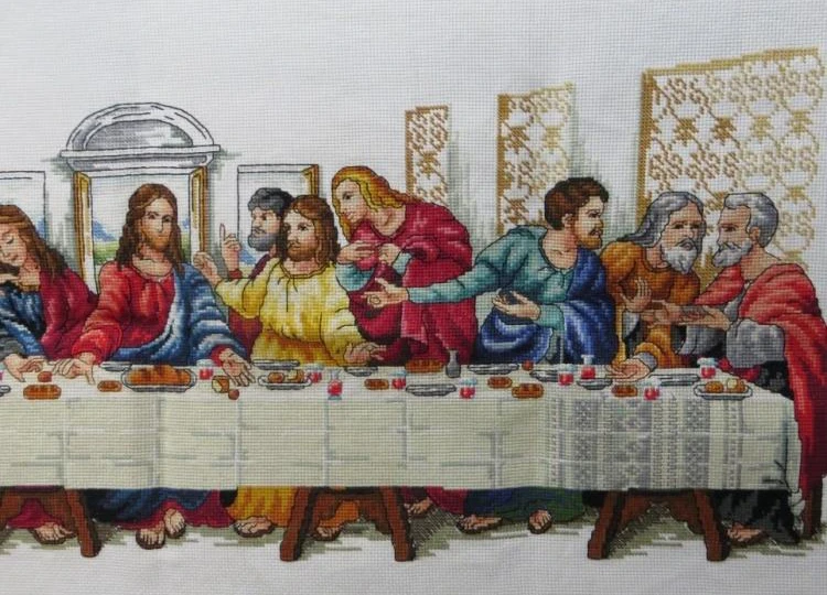 Last supper cross stitch package world famous painting pattern cartoon white cloth kit embroider DIY handmade needlework