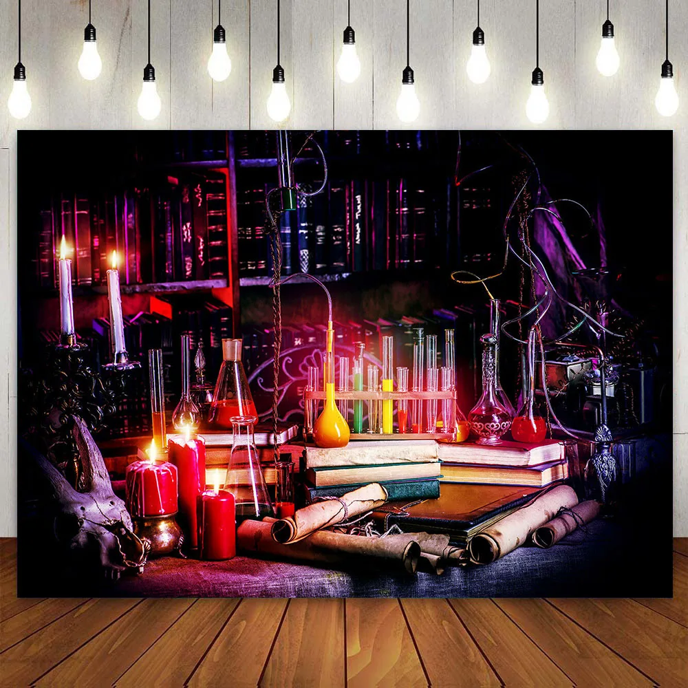 Halloween Theme Party Backdrop Spooky Night Potions Classroom Castle Horror Magic Witch Alchemy Photography Background Banner