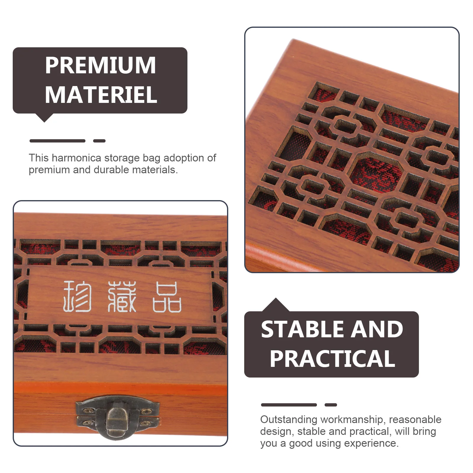 

24 Hole Harmonica Storage Pouch Durable Wood Case Flexible Lid Protection for Travel Home Compact Lightweight Convenient