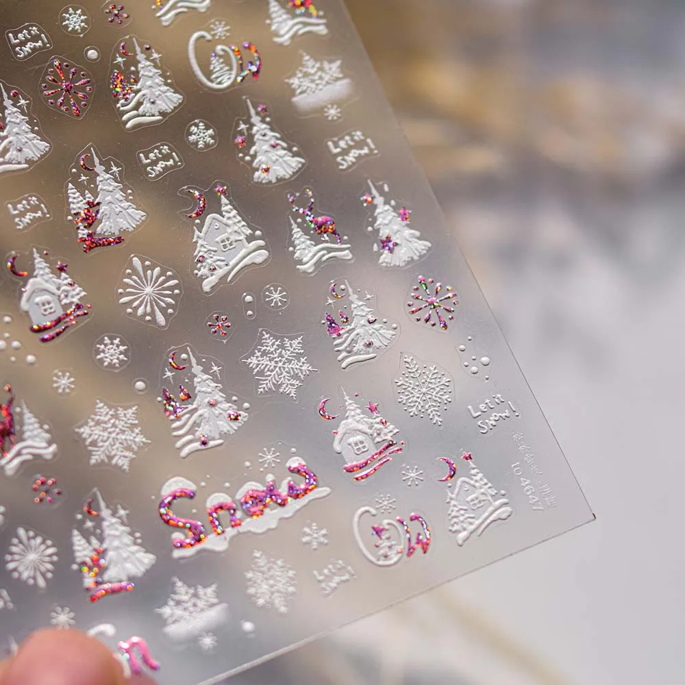 إكسسوارات الأظافر عيد الميلاد ندفة الثلج مسمار ملصق 5D البرنز الماس شل ضوء عيد الميلاد الماس مسمار صائق السنة الجديدة الأيائل #4