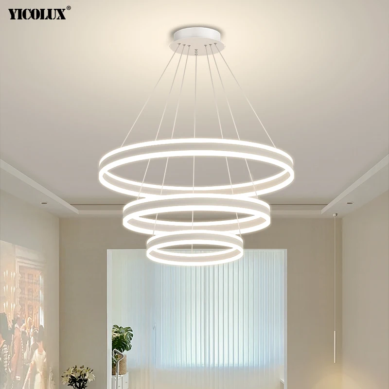 Remote Dimming Simple Black White New Modern LED Chandelier Lights Living Dining Room Bedroom Pendant Hall Lamps Indoor Lighting