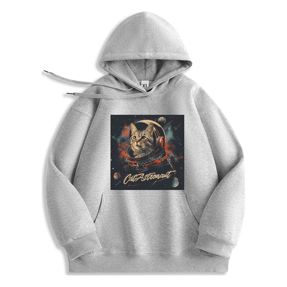 Astronaut Cat Graphic Hoodie Luxury Unisex Casual Style Comfortable​​ Polyester Fiber Long Sleeve Tops​​