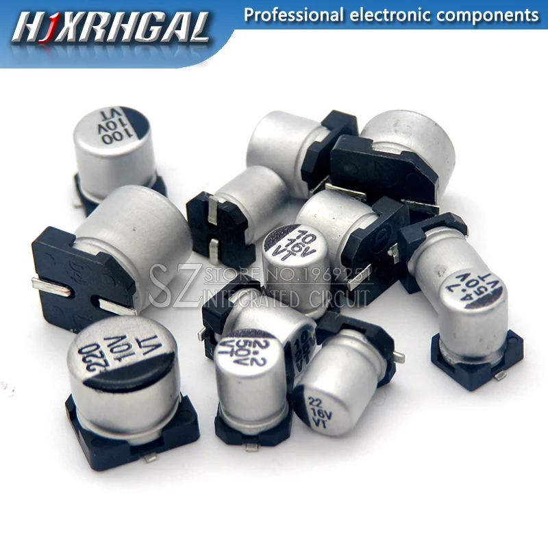 10pcs SMD 6.3V 10V 16V 25V 35V 50V Aluminum Electrolytic Capacitor 1UF 2.2UF 10UF 22UF 33UF 47UF 100UF 220UF 330UF 470UF 1000UF