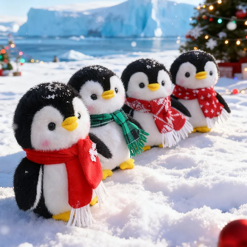 

Christmas Series Penguin Plush Toys Lovely Bear Wear Christmas Hat Soft Stuffed Animals 3 Style Doll Christmas Party Decor Gifts